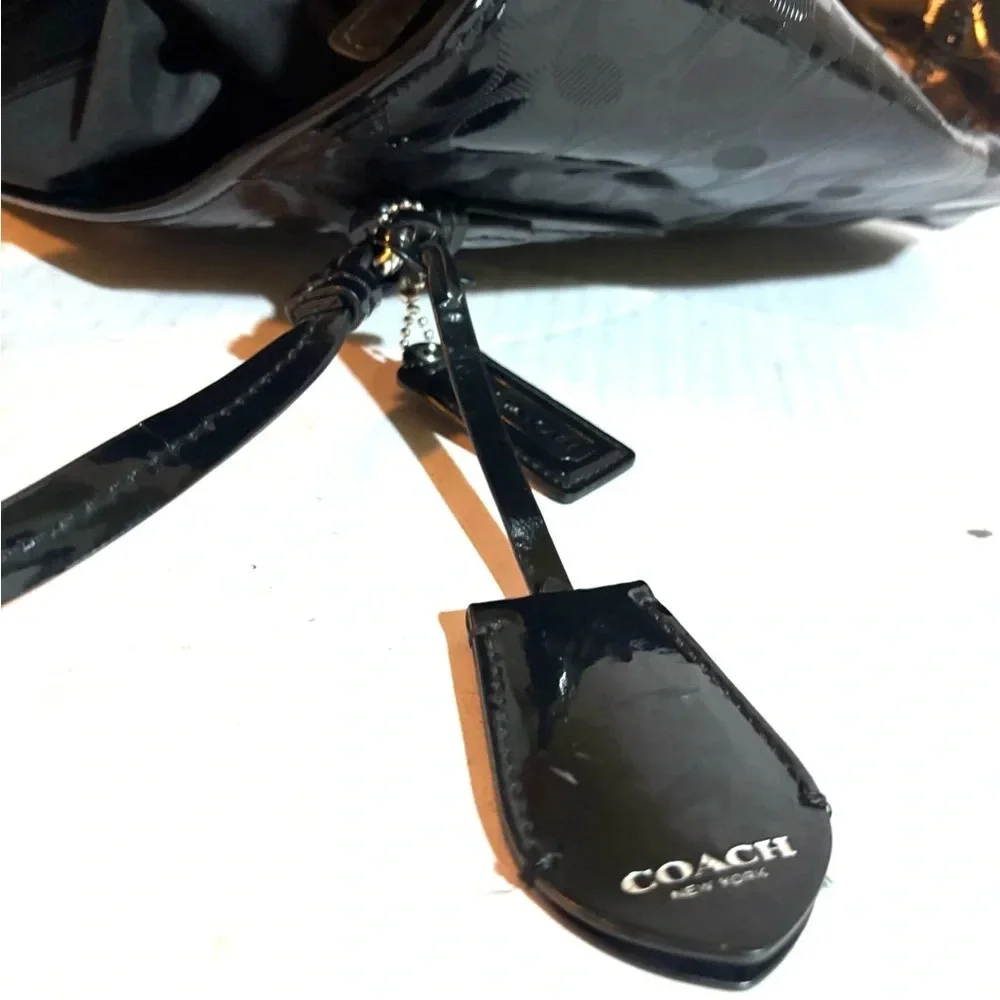 Coach logo monogram patient leather tote handbag